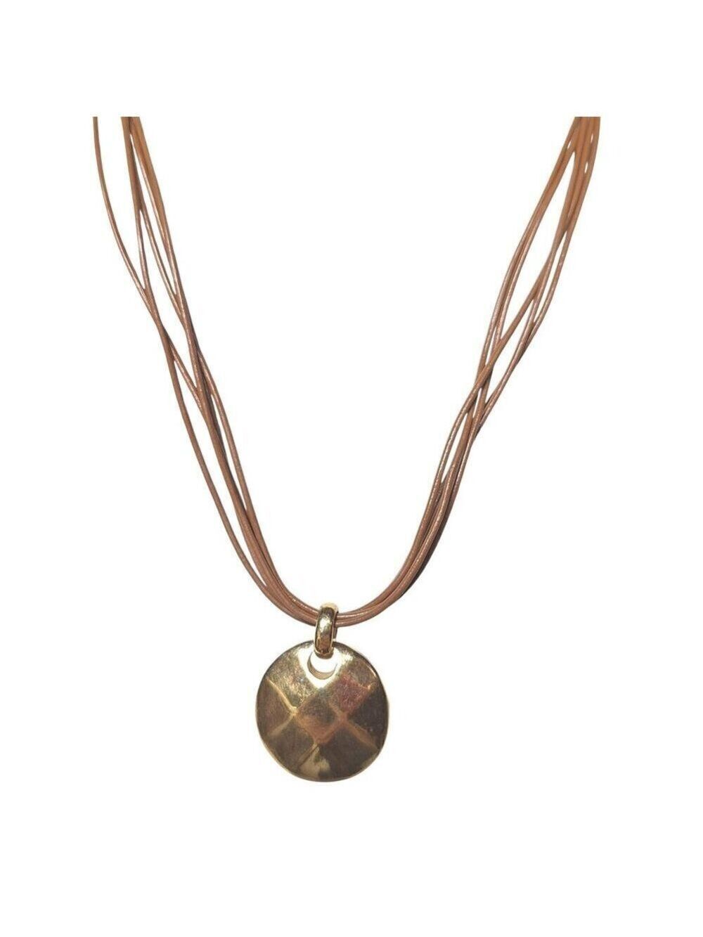 Liz Claiborne Signed Gold Disc Multi Strand Cord Choker Necklace